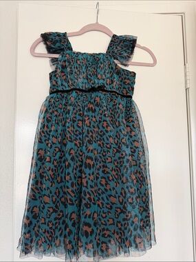 Popatu Teal and Black Leopard-Style Tulle Dress